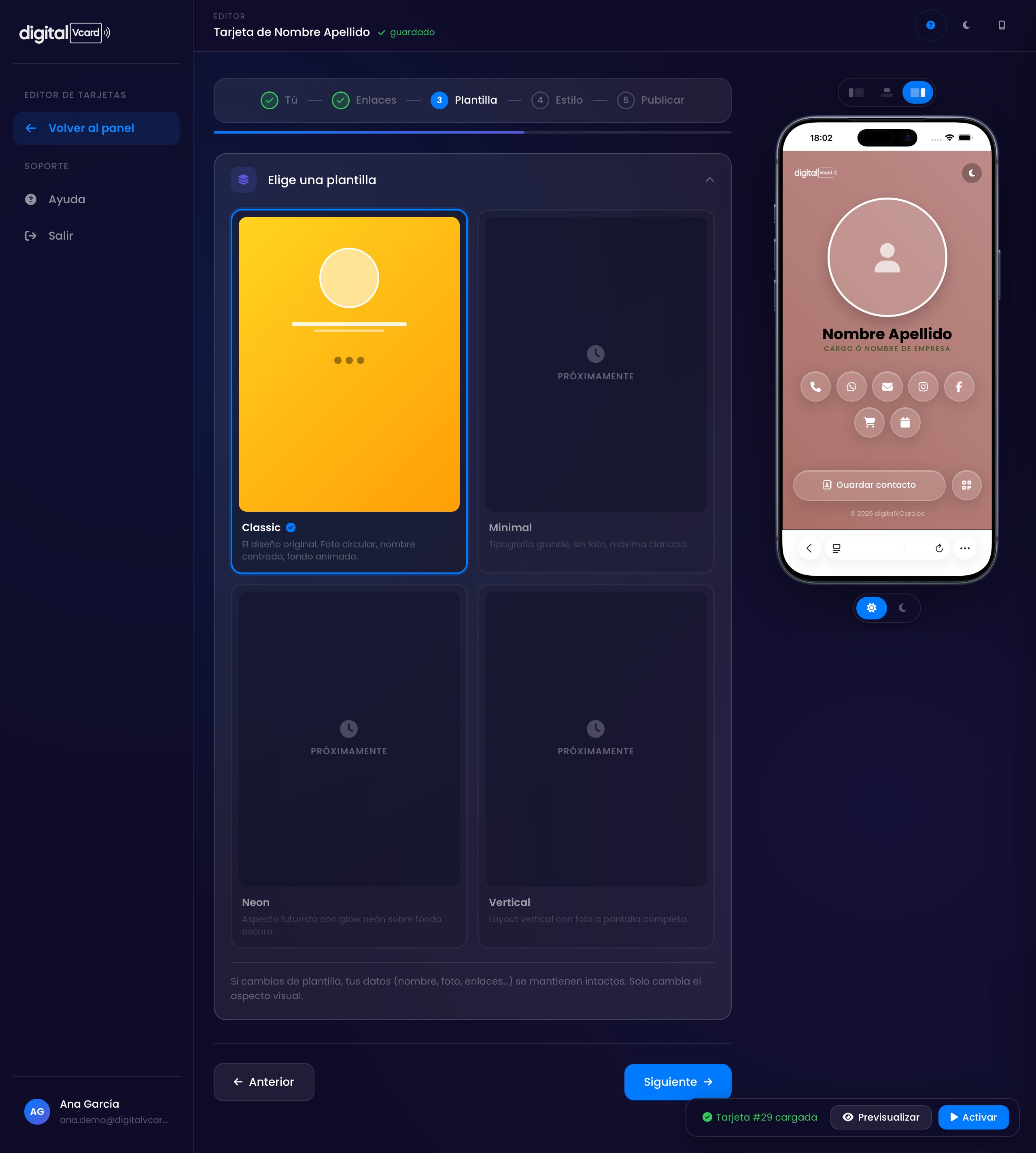 Editor paso 3 — elige plantilla visual