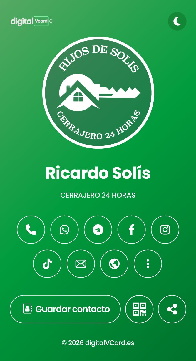 Tarjeta digitalVCard de un cerrajero vista en iPhone